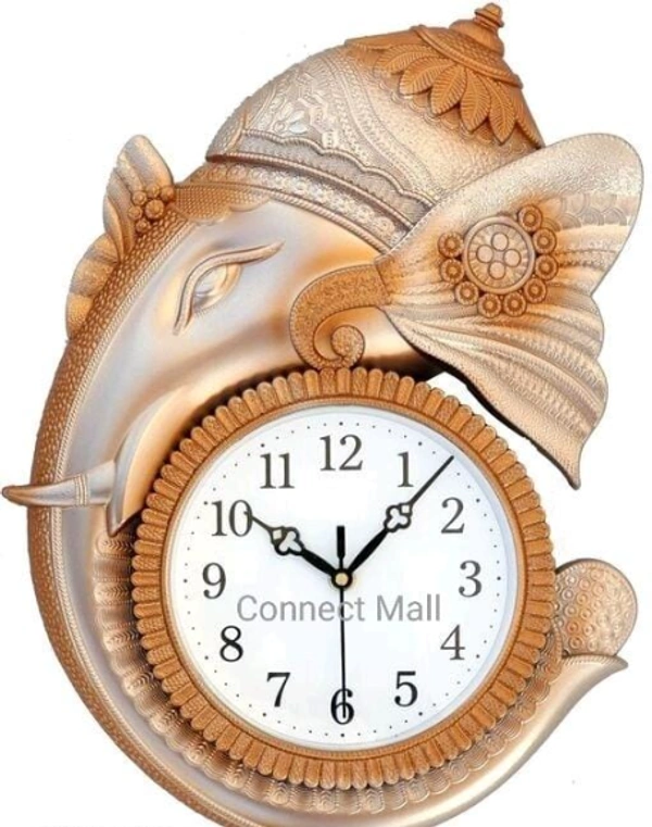 GANESHA Analog Plastic White Golden Color Wall Hanging Clock - Free Size, Golden White, Plastic, Analog, Pack of 1 Clock